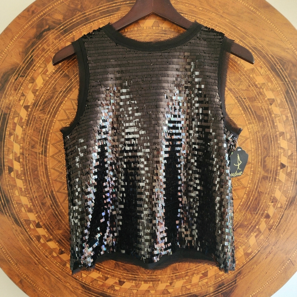 BLACK SEQUIN SLEEVELESS BLOUSE